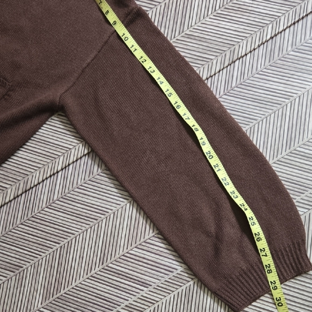Cropped Brown Cardigan Sweater Embroidered Sun Pockets V-Neck Button Front Large - Picture 12 of 15